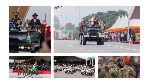 C&ocirc;te d&rsquo;Ivoire : Alassane Ouattara pr&eacute;side la c&eacute;r&eacute;monie de d&eacute;fil&eacute; militaire du 65&egrave;me anniversaire &agrave; Bouak&eacute;