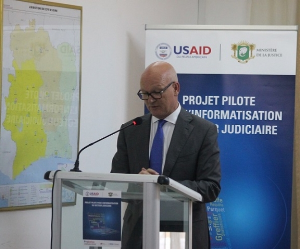 Le chef de projet ProJustice, Daniel Dobrovoljec au lancement du projet pilote pour l'informatisation du secteur judiciaire, le 21 avril 2016