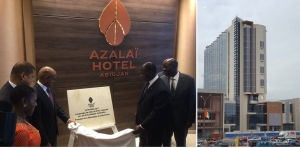 Le pr&eacute;sident ivoirien Alassane Ouattara inaugurant l'h&ocirc;tel Azala&iuml; d'Abidjan