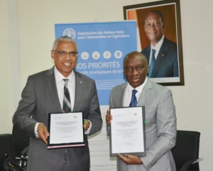 e repr&eacute;sentant de la FAO en C&ocirc;te d&rsquo;Ivoire, Germain Dasylva et Le ministre de l&rsquo;Environnement et du D&eacute;veloppement Durable, Allah Kouadio Remi.