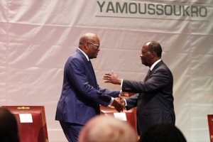 Les pr&eacute;sidents de la C&ocirc;te d'Ivoire, Alassane Ouattara, et du Burkina Faso, Roch Marc Christian Kabor&eacute; (Ph. d'archive)