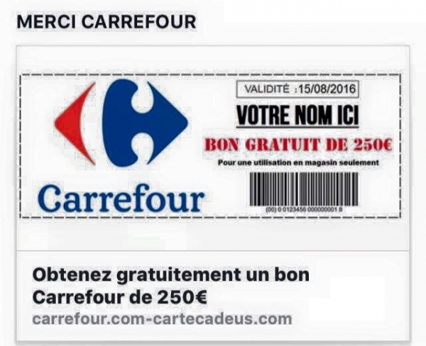 fac simile du faux bon d'achat de carrefour qui circule depuis peu sur la toile en C&ocirc;te d'Ivoire