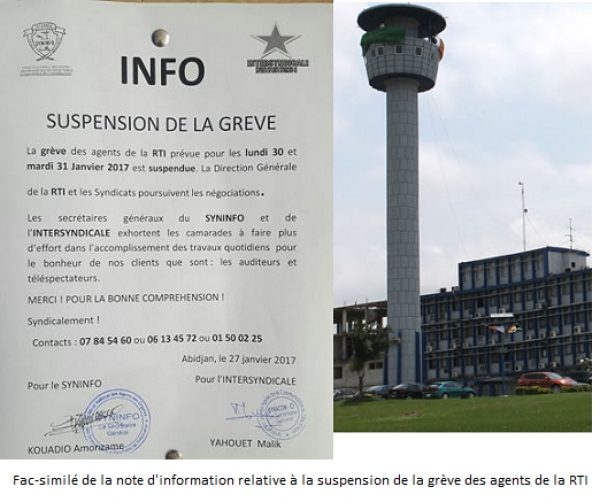 C&ocirc;te d&rsquo;Ivoire : suspension du mot d&rsquo;ordre de gr&egrave;ve des agents de la RTI