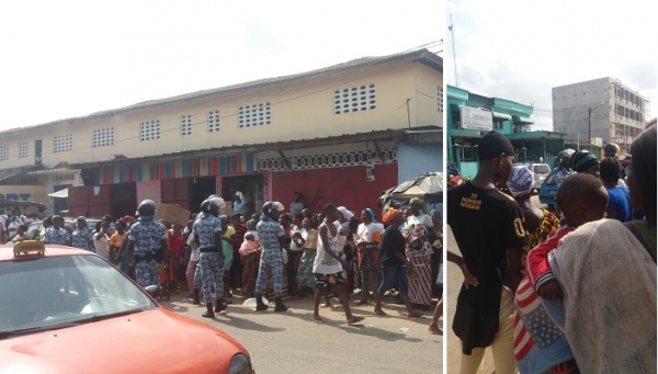 Les manifestantes contre la p&eacute;nurie d'eau au quartier MICAO