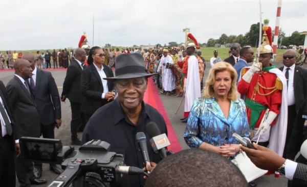 C&ocirc;te d&rsquo;Ivoire : arriv&eacute;e du pr&eacute;sident Alassane Ouattara &agrave; Bouak&eacute; pour la c&eacute;l&eacute;bration du 65&egrave;me anniversaire de l&rsquo;ind&eacute;pendance
